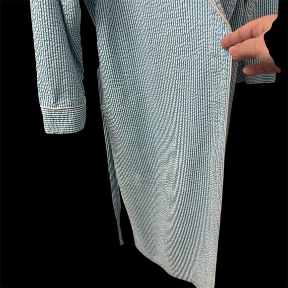 Vermont Country Store Womens Teal Seersucker Robe Size M Striped Loungewear Pool - Picture 11 of 13